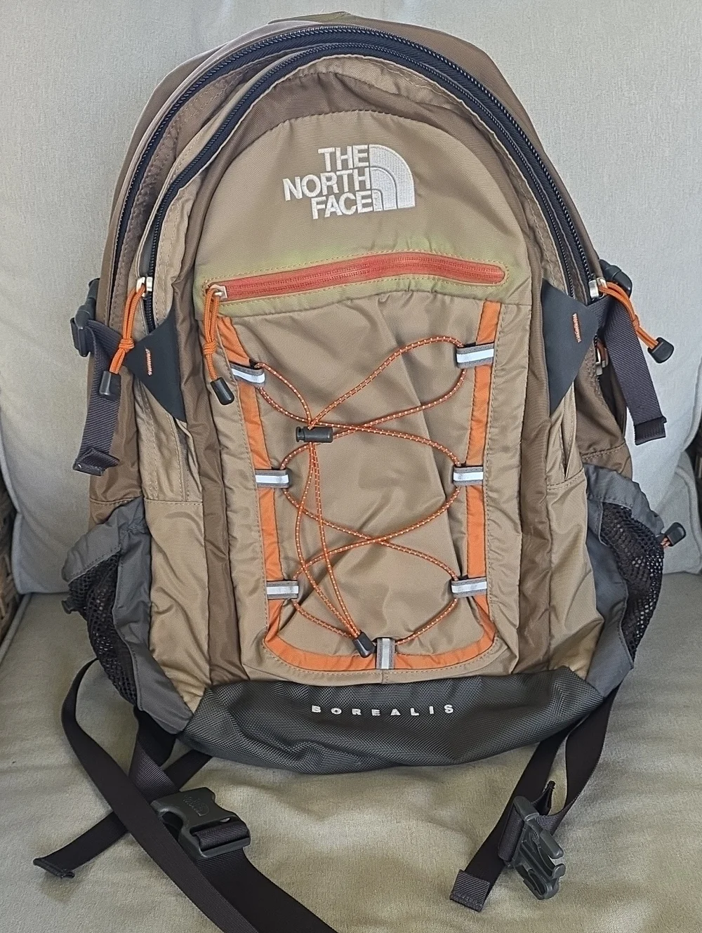 The North Face Borealis Backpack Tan Brown Orange Bungee Hiking Travel Laptop